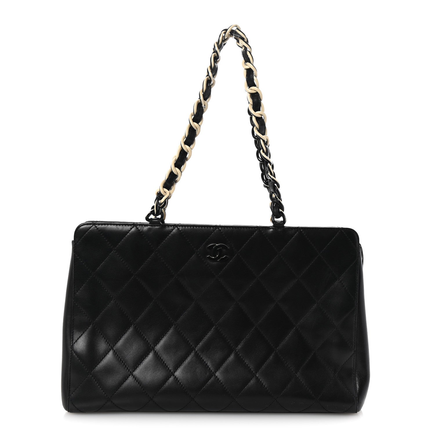Lambskin Bekko Chain Large Shoulder Bag Black