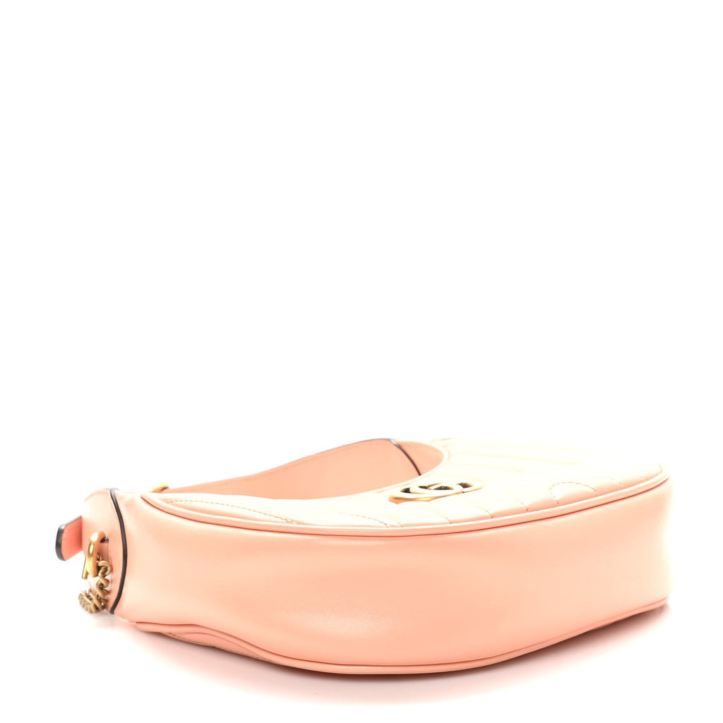 Calfskin Vertical Ring Matelasse Mini GG Marmont Half Moon Hobo Peachy Chic