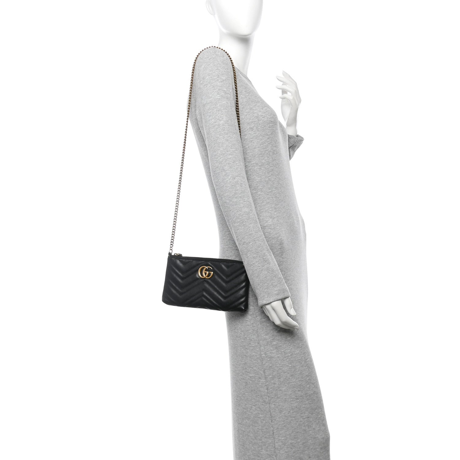Calfskin Matelasse Mini GG Marmont Chain Bag Black