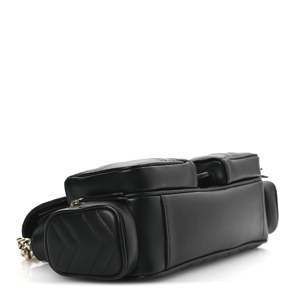 Calfskin Matelasse Small GG Marmont Multi Pocket Shoulder Bag Black