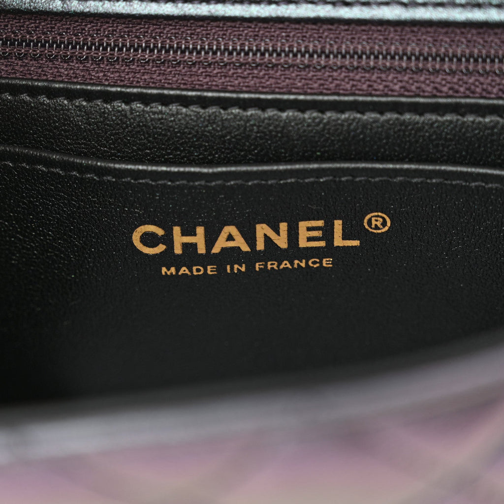 Iridescent Lambskin Quilted Mini Rectangular Flap Black