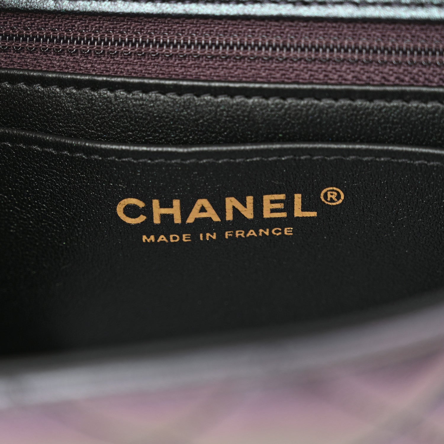 Iridescent Lambskin Quilted Mini Rectangular Flap Black