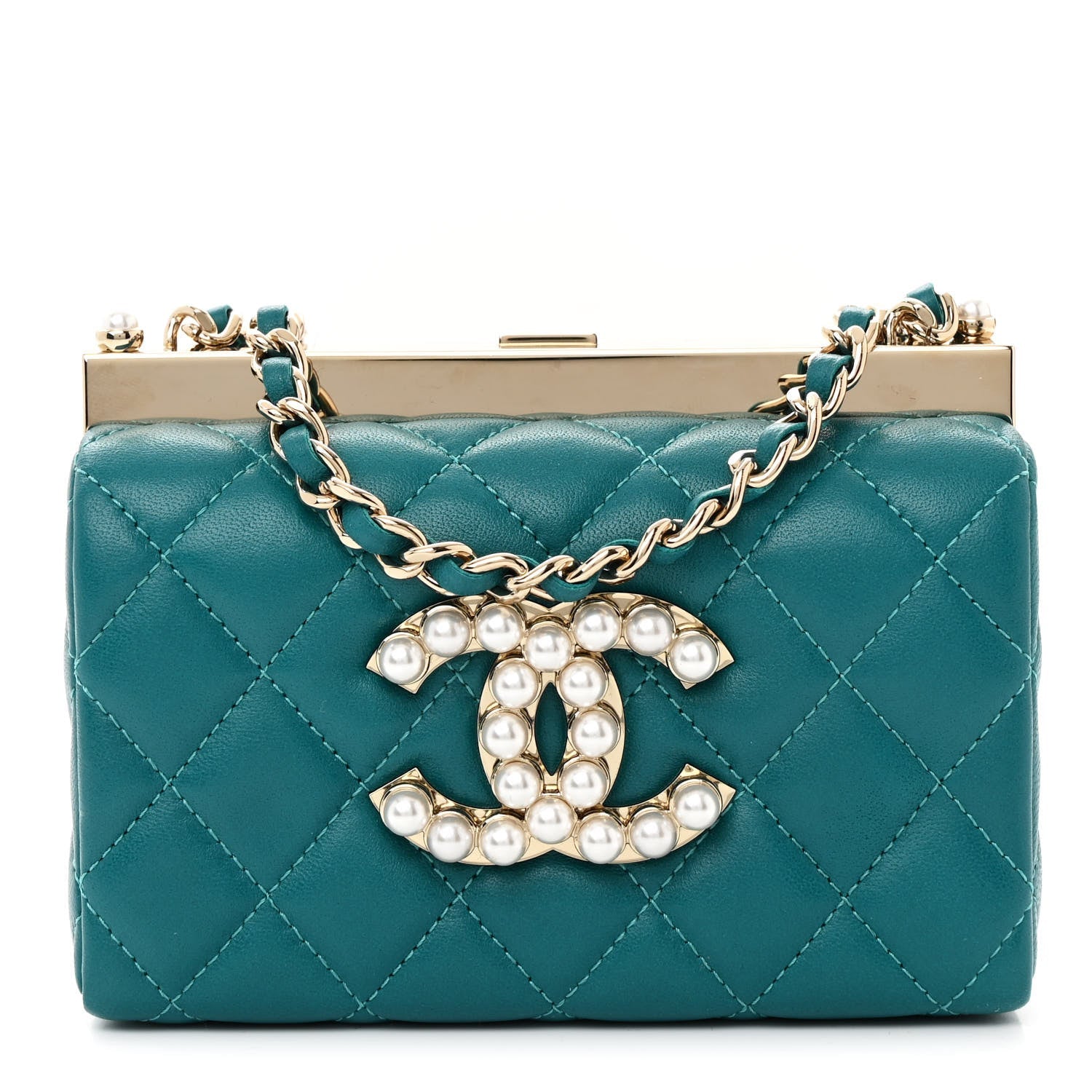 Lambskin Quilted Pearl CC Vanity Case Blue
