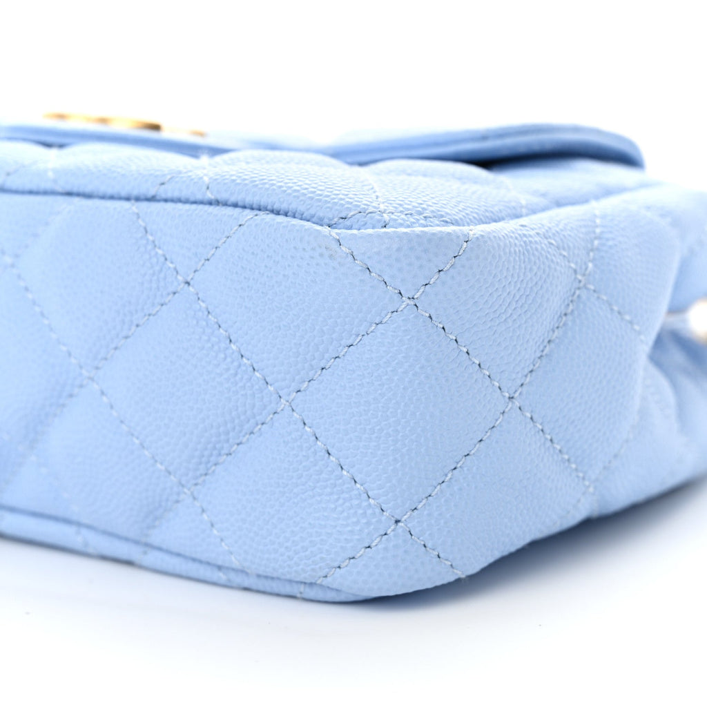 Caviar Quilted Small Wavy CC Hobo Light Blue