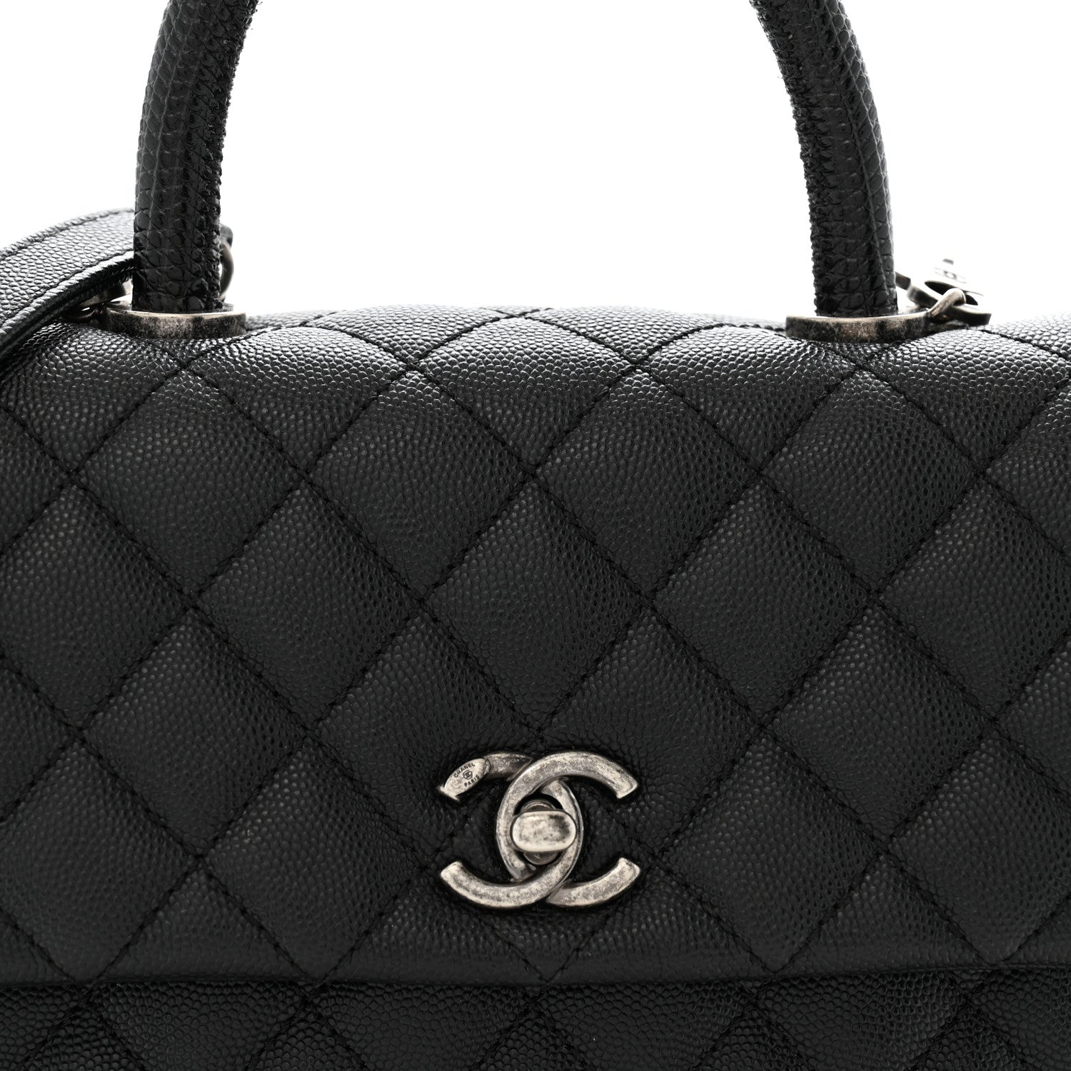 Caviar Lizard Embossed Quilted Mini Coco Handle Flap Black