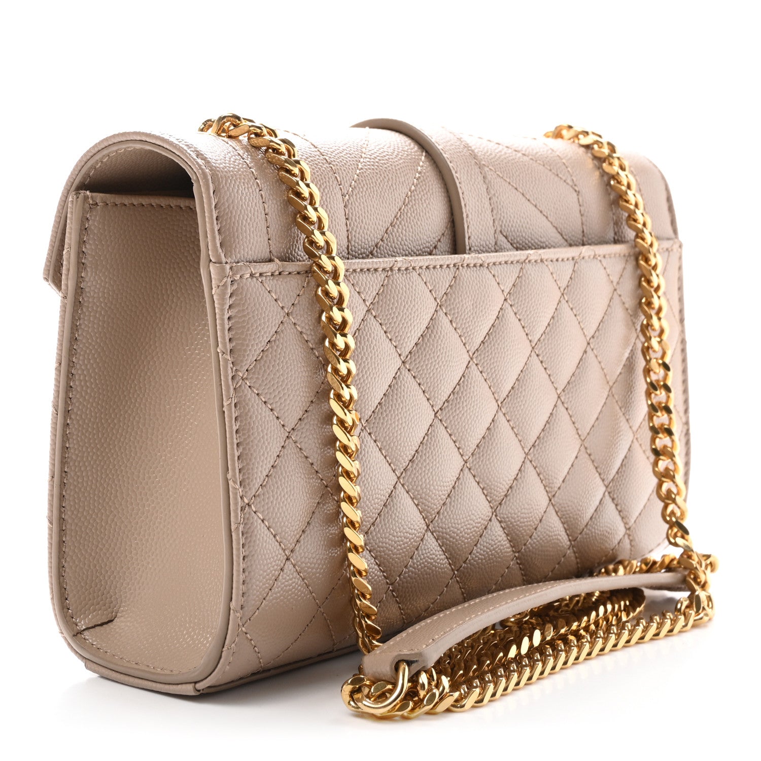 Grain De Poudre Textured Mixed Matelasse Triquilt Small Monogram Satchel Dark Beige