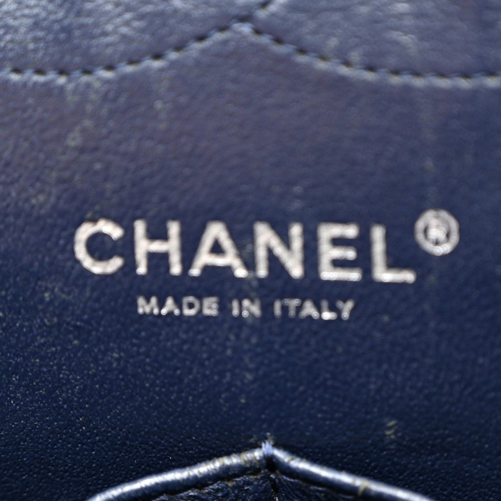 Caviar Quilted Jumbo Double Flap Navy Blue