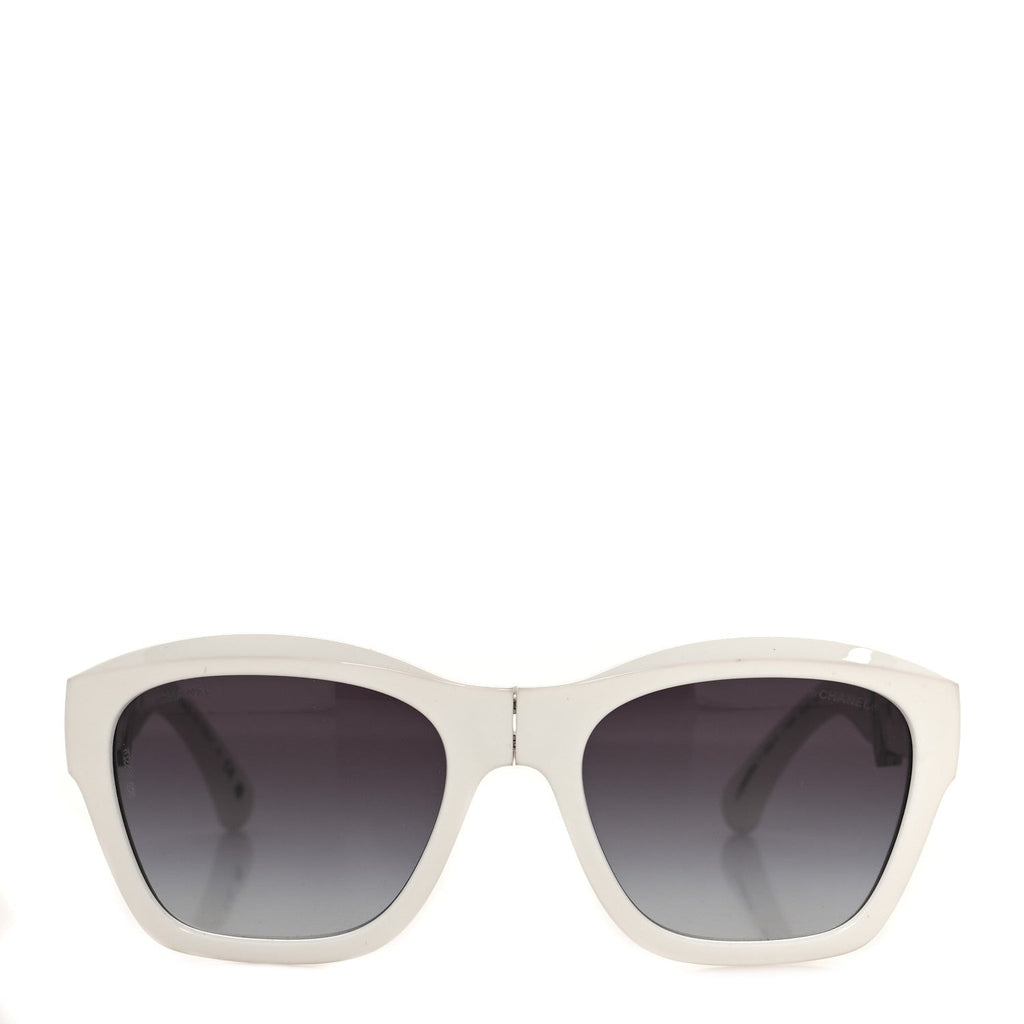 Acetate Metal Crystal Square Folding Sunglasses 6055-B White