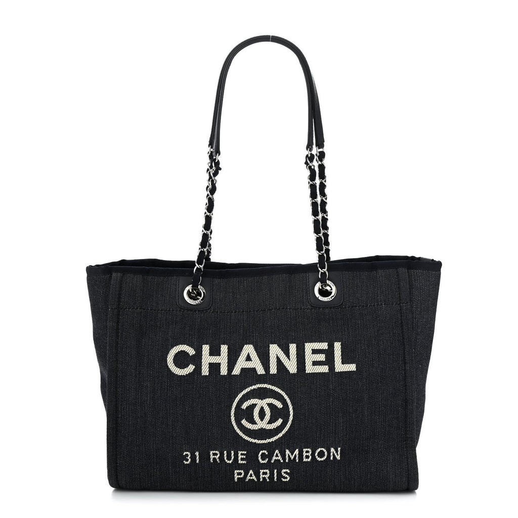 Denim Small Deauville Tote Dark Blue White