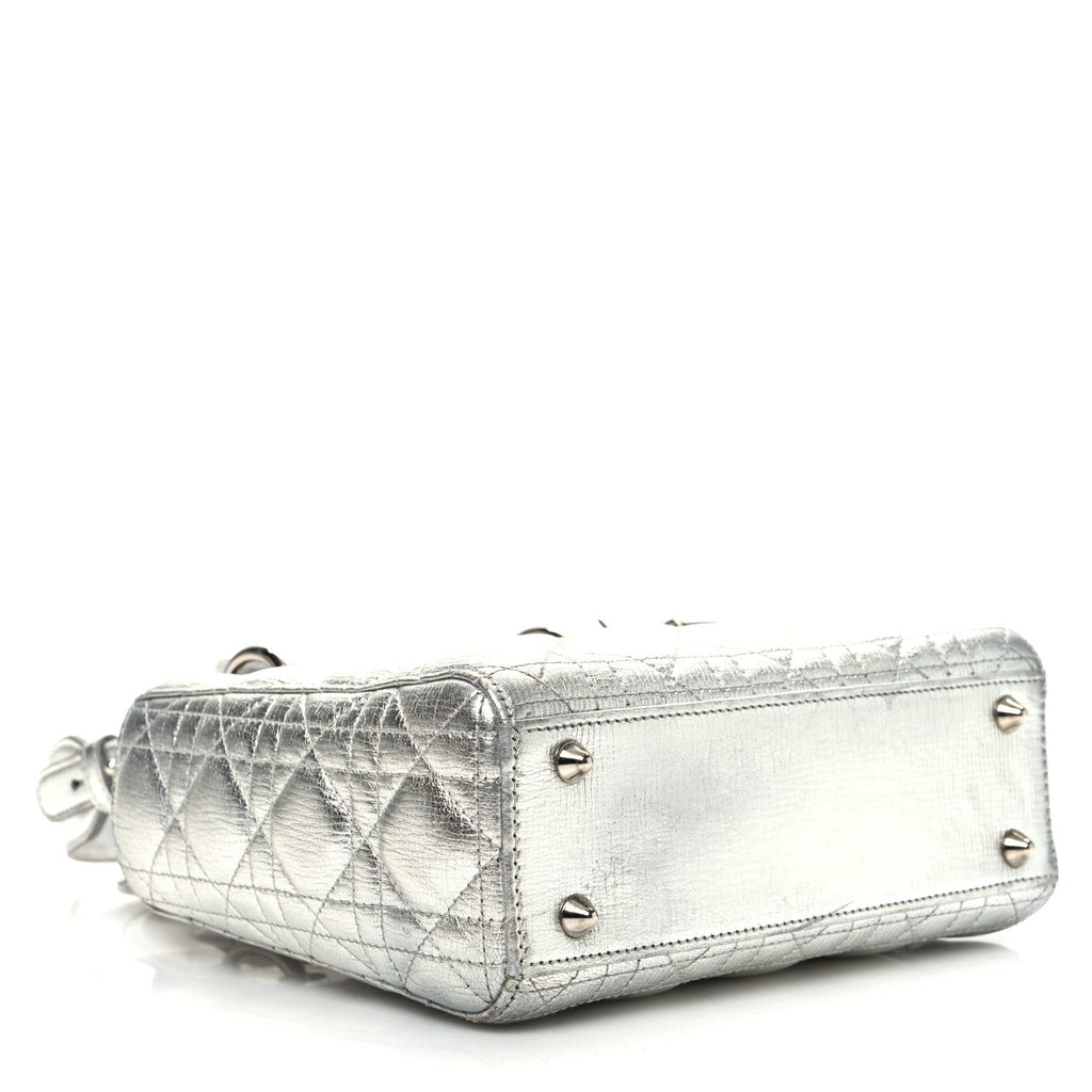Metallic Grained Calfskin Cannage Small Lucky Badges My Lady Dior Silver