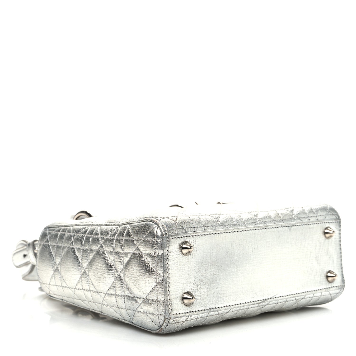 Metallic Grained Calfskin Cannage Small Lucky Badges My Lady Dior Silver