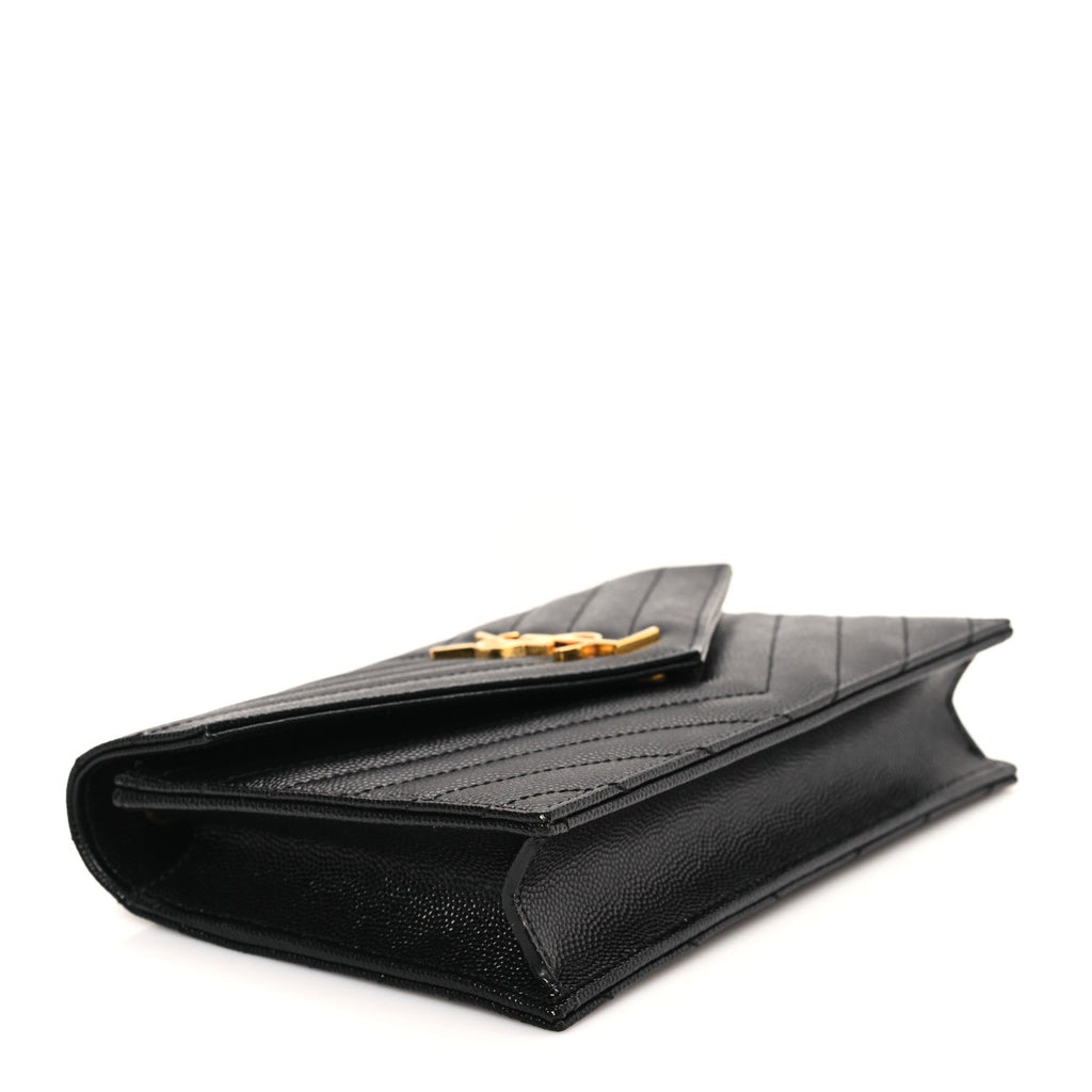 Grain De Poudre Matelasse Chevron Monogram Envelope Chain Wallet Black