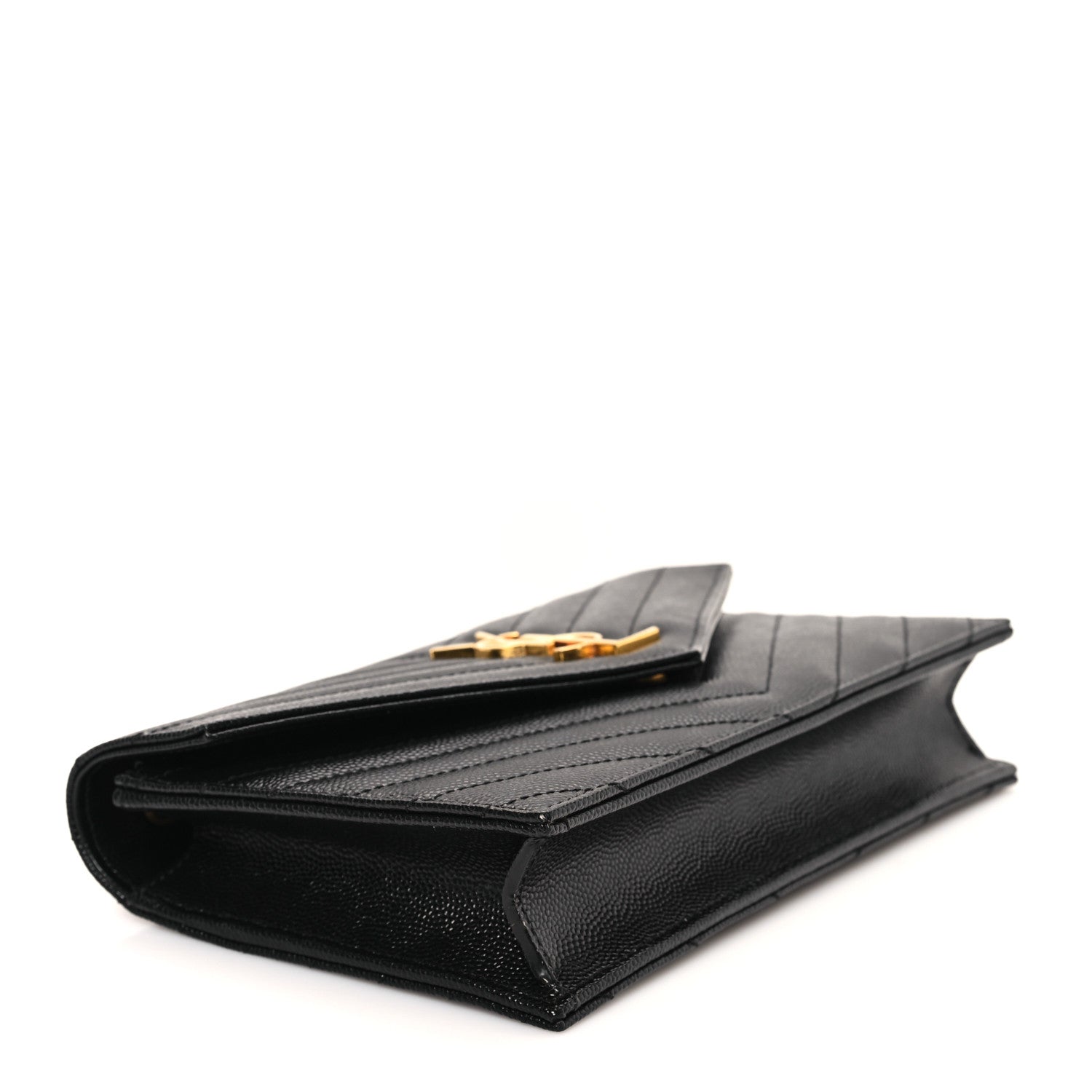 Grain De Poudre Matelasse Chevron Monogram Envelope Chain Wallet Black