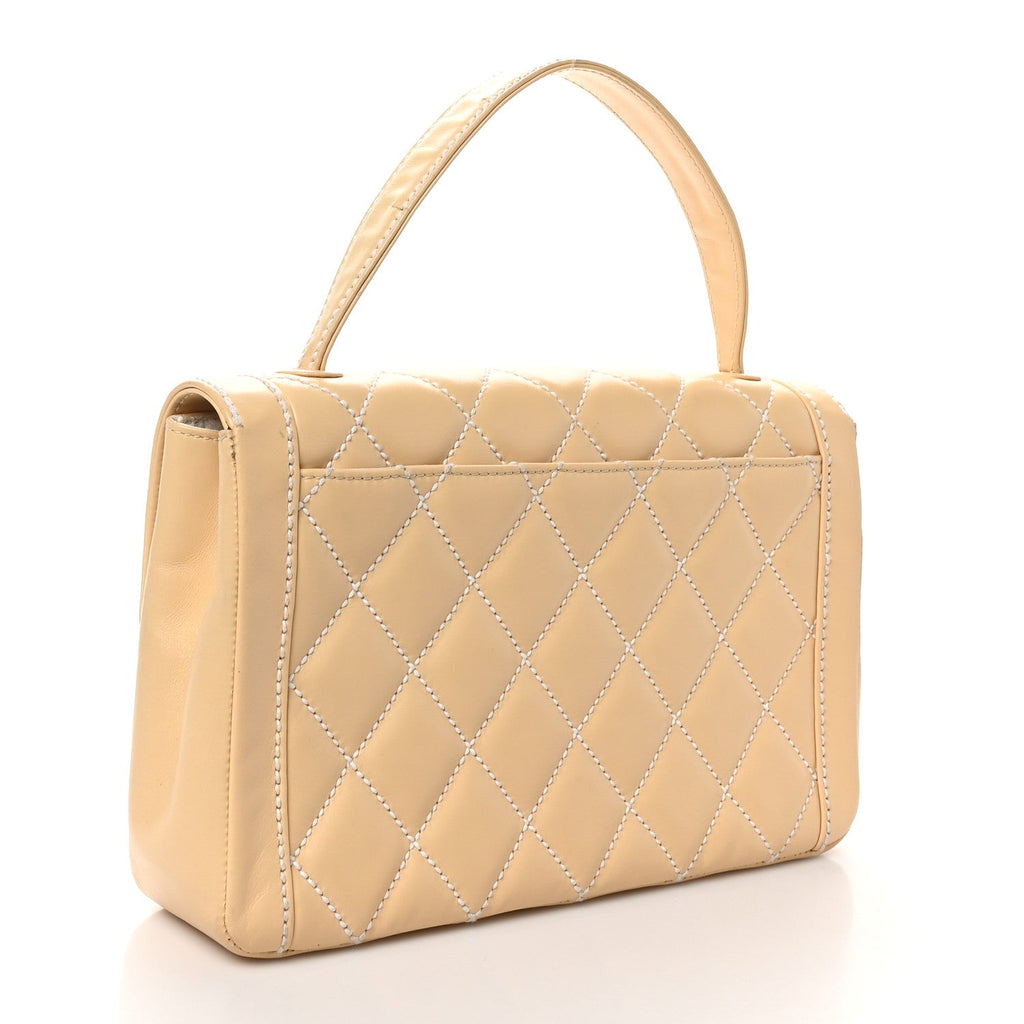 Calfskin Quilted Wild Stitch Large Flap Beige