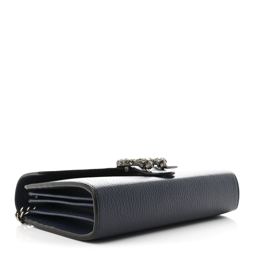 Dollar Calfskin Crystal Mini Dionysus Chain Wallet Blue Agata Black Diamond
