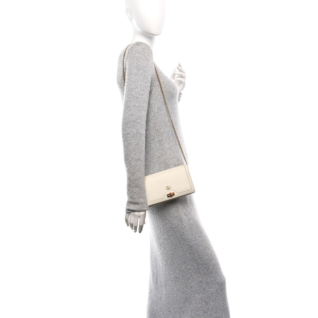 Textured Dollar Calfskin Mini Diana Chain Bag White
