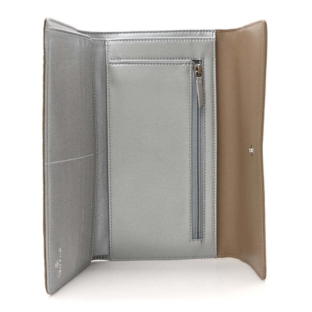 Lambskin Camellia Embossed Large Flap Wallet Gold