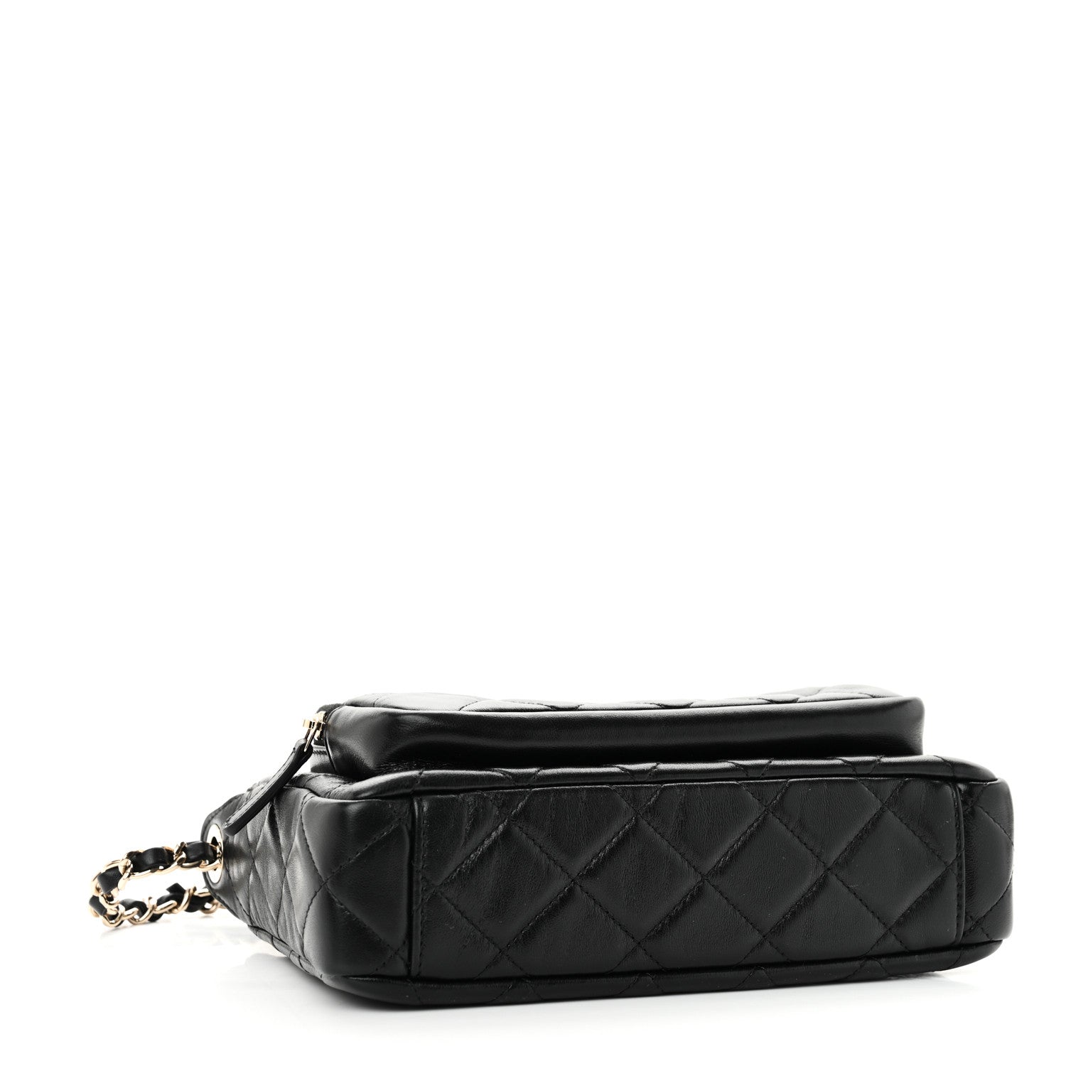 Shiny Crumpled Lambskin Quilted Mini Preppy Pocket Clutch With Chain Black