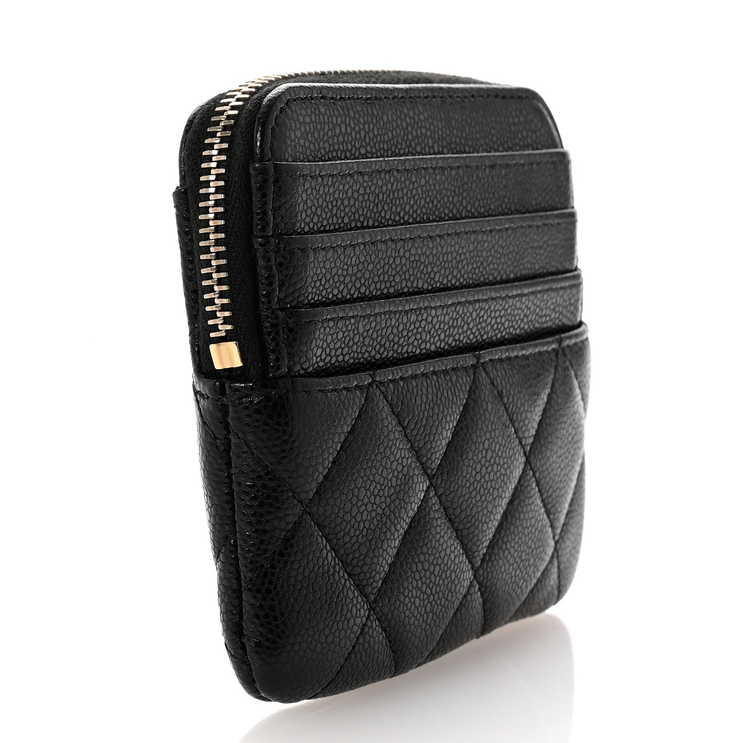 Caviar Quilted Zip  Holder Wallet Black