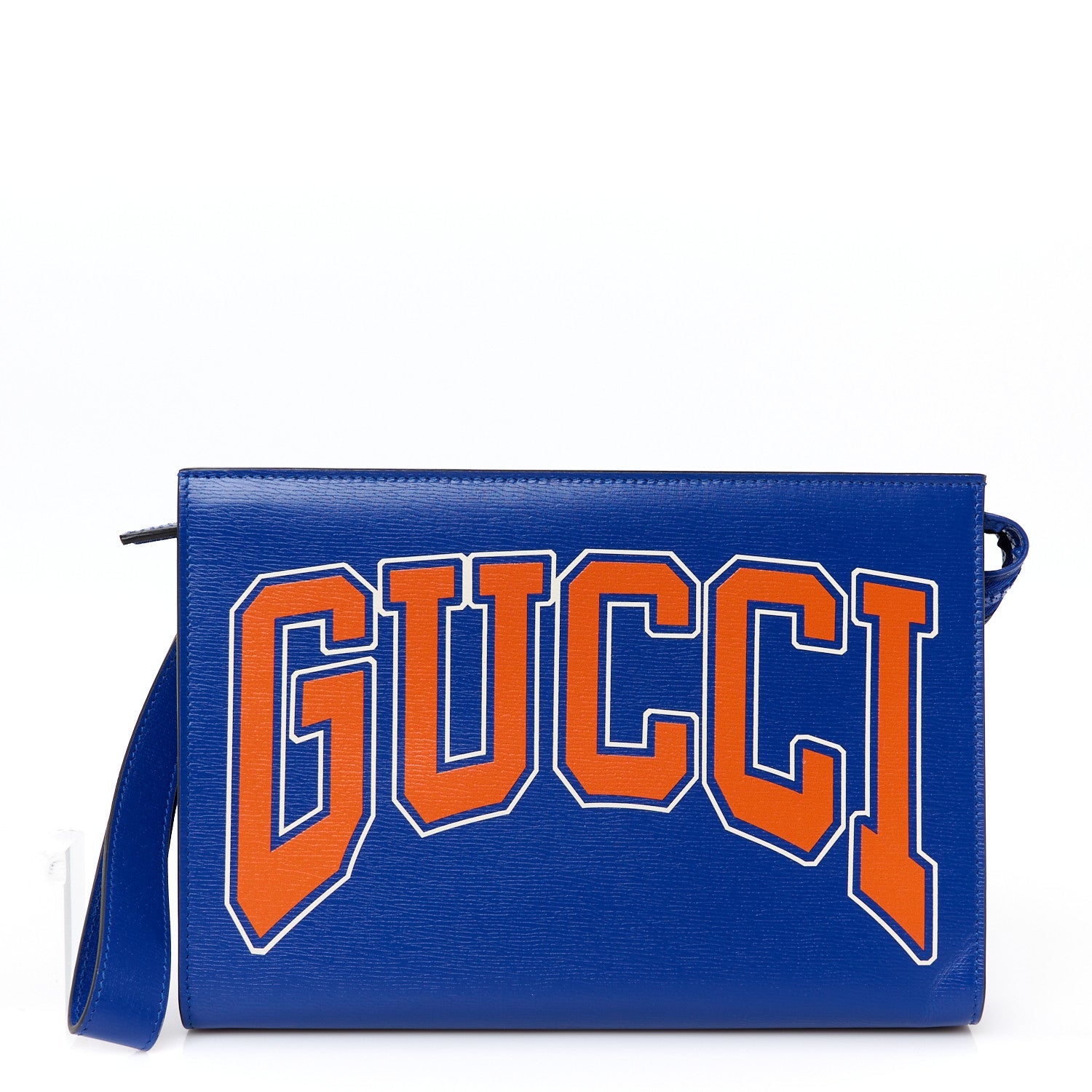 New Shanghai Calfskin Interlocking G Logo Wristlet Pouch Cobalt Blue Orange