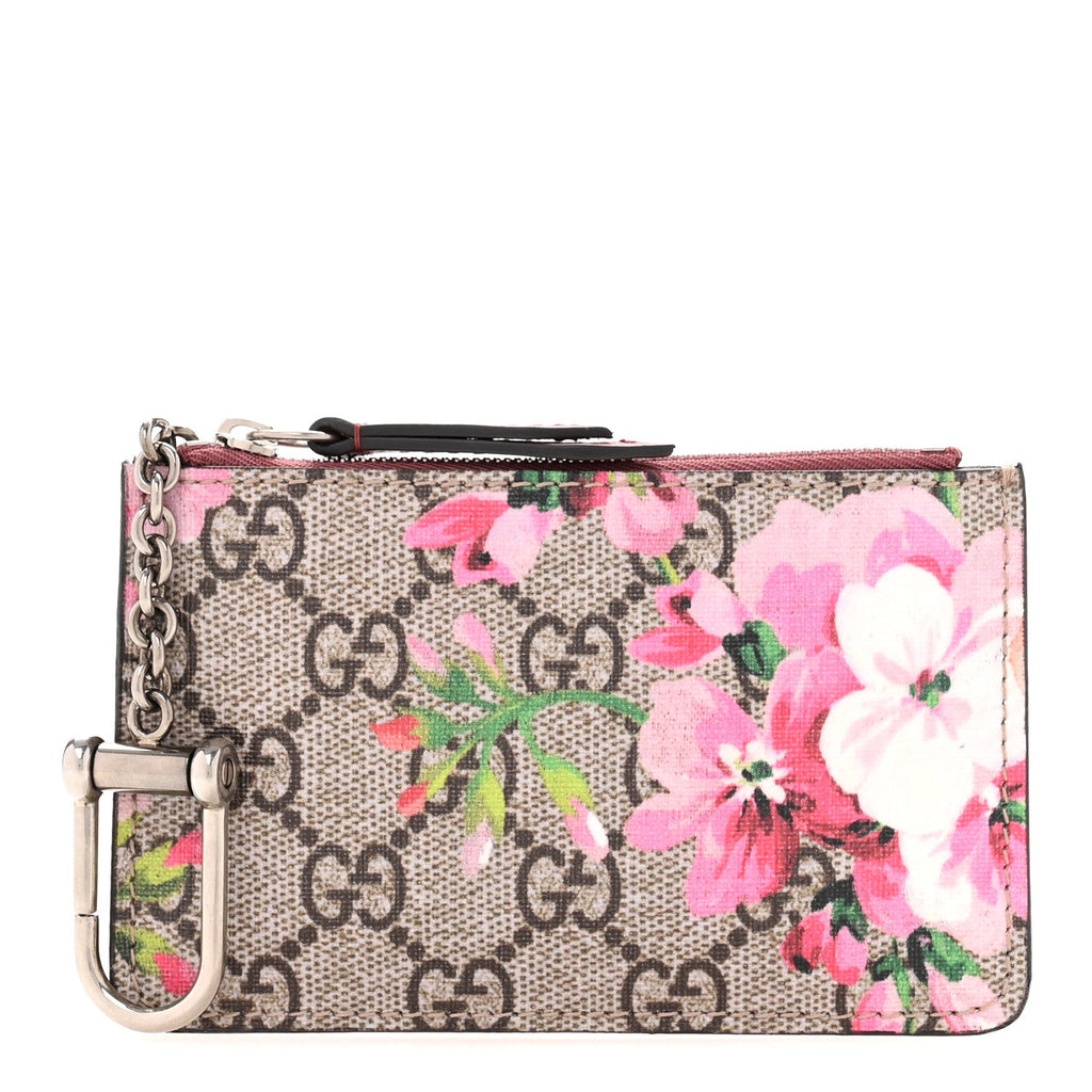 GG Supreme Monogram Blooms Key Ring Coin Case Beige Multicolor Dry Rose
