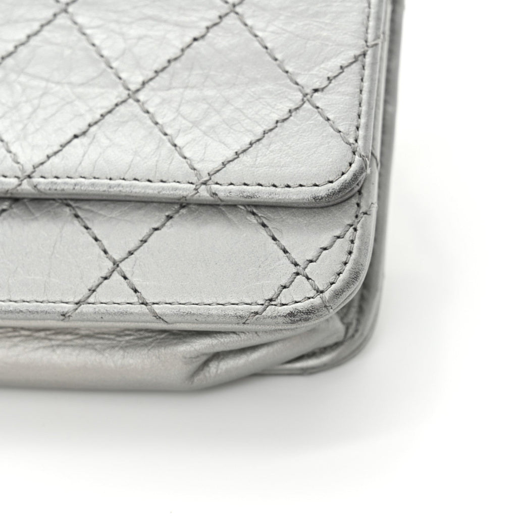 Metallic Aged Calfskin Quilted Reissue Wallet On Chain WOC Silver