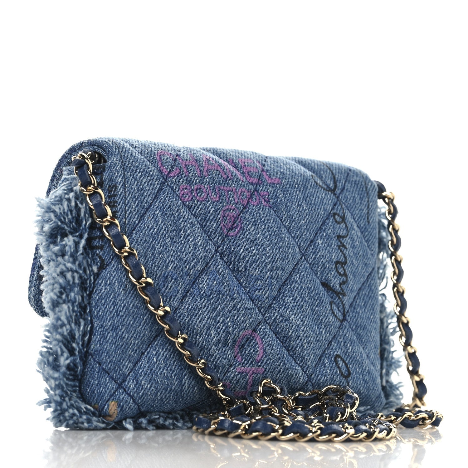 Denim Quilted Denim Mood Clutch With Chain Blue Multicolor