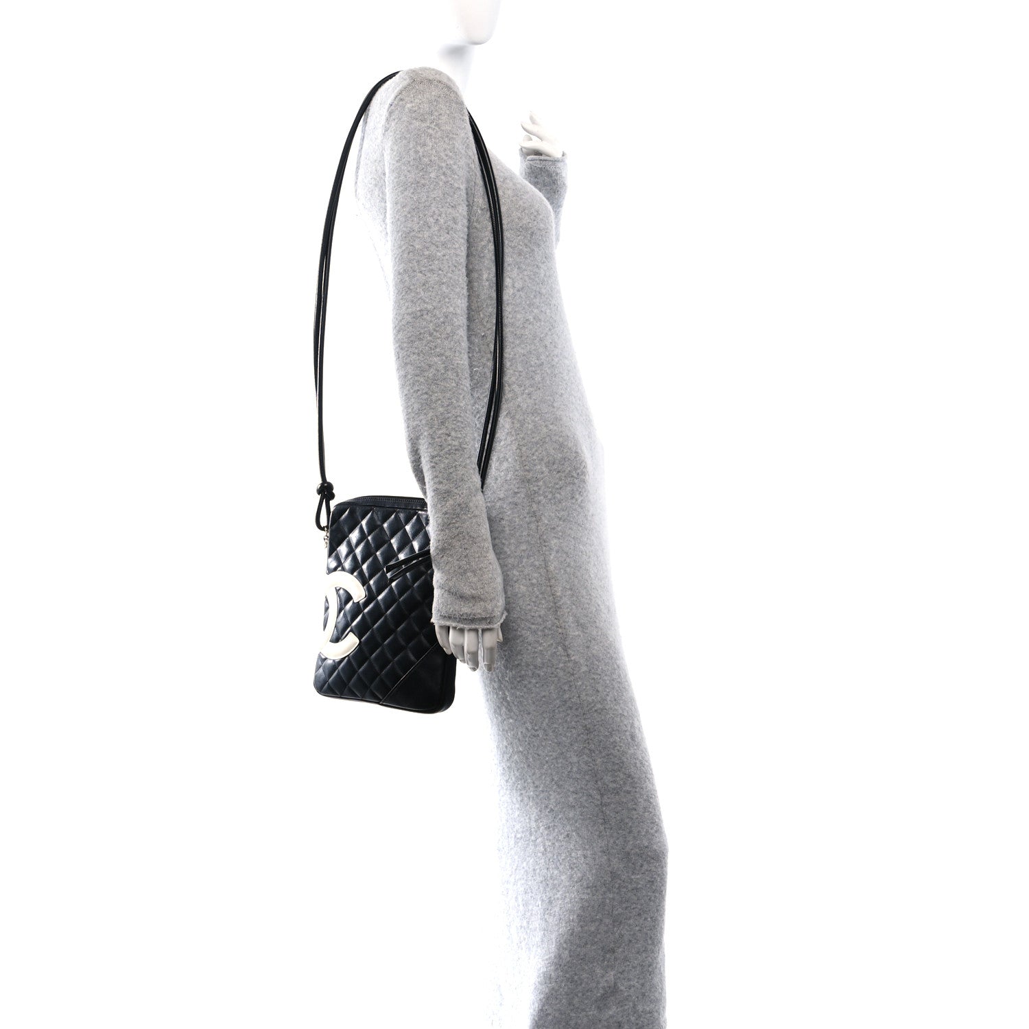 Calfskin Quilted Medium Cambon Messenger Black White