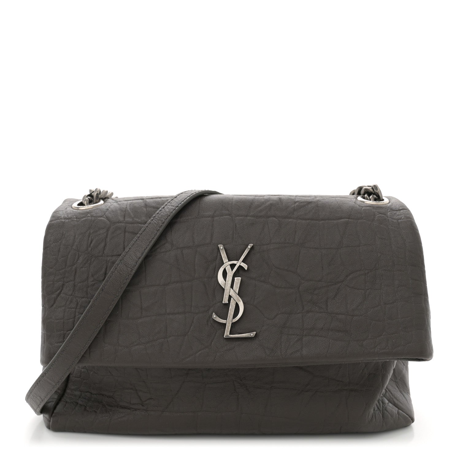 Calfskin Crocodile Embossed West Hollywood Monogram Fold-Over Dark Brown