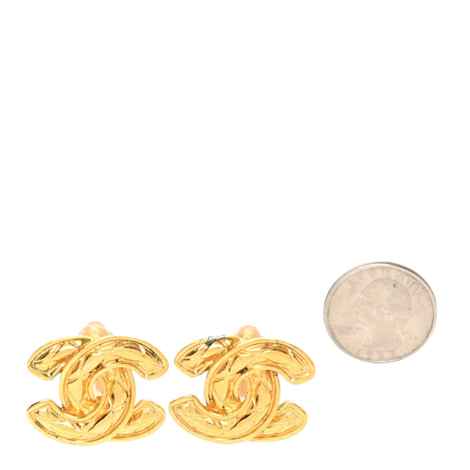 Quilted CC Clip On Earrings Gold