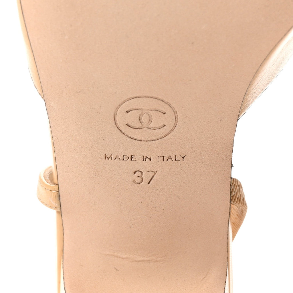 Goatskin Grosgrain Cap Toe CC Slingback Pumps 37 Beige Black