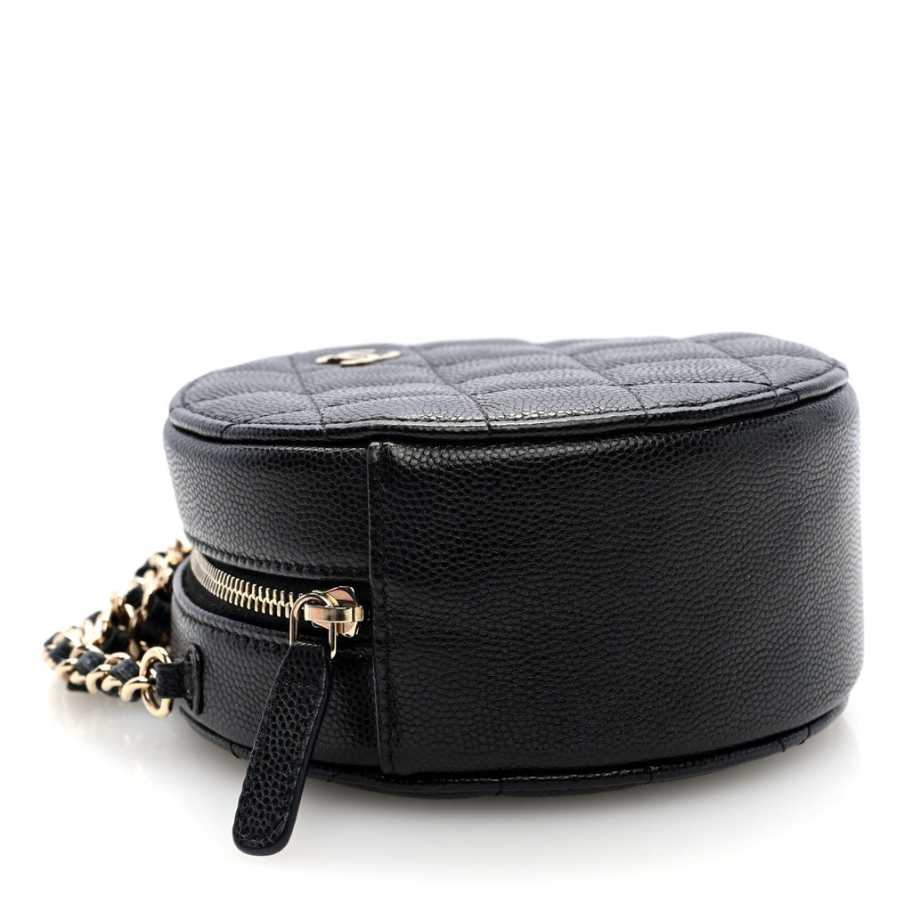 Caviar Quilted Round Clutch With Chain Black