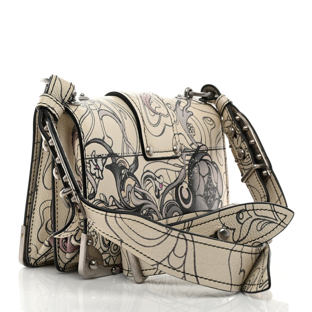 X JAMES JEAN Glace Calfskin Rabbit Print Cahier Bag Opaline