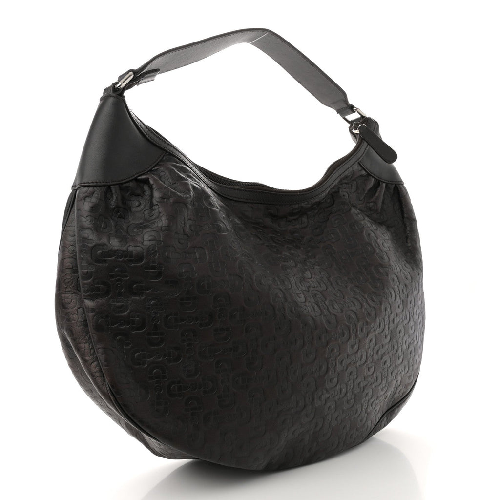 Calfskin Horsebit Embossed Hobo Dark Brown