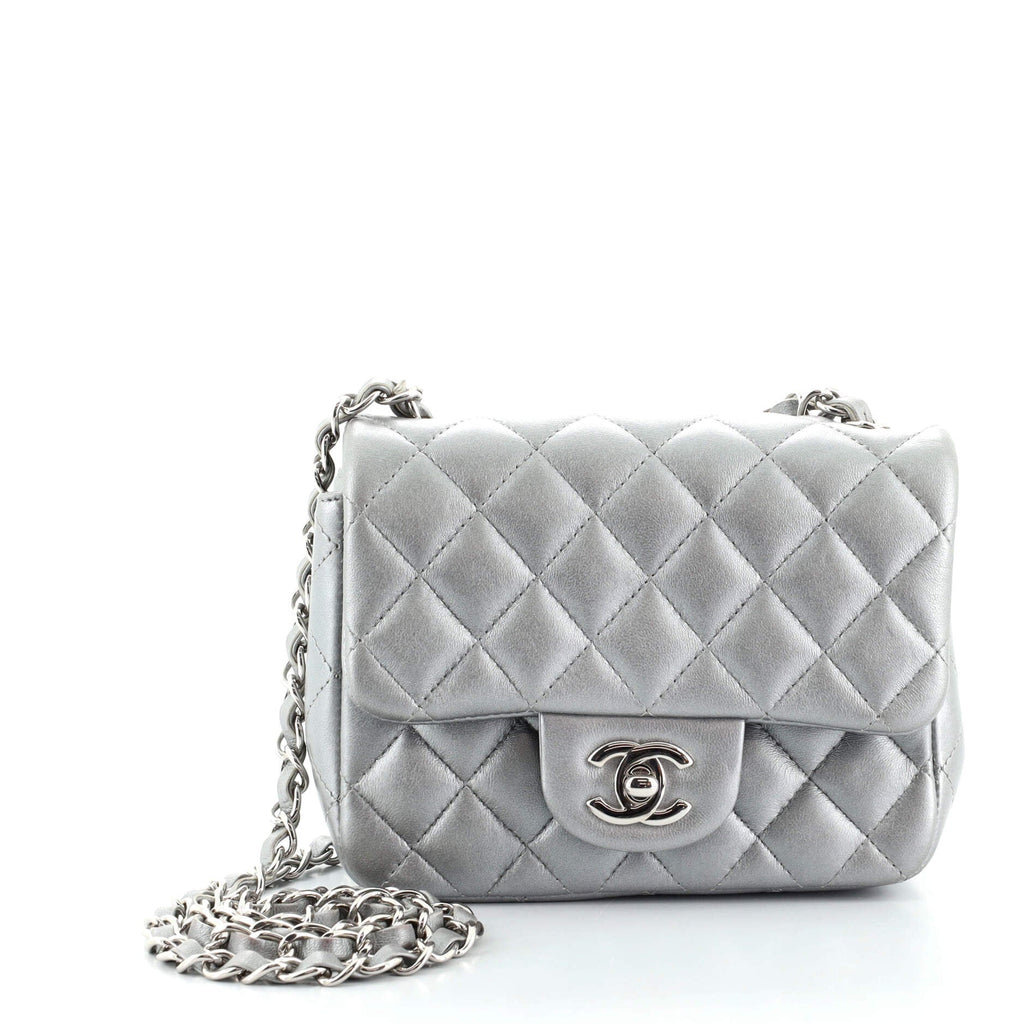 Square Classic Single Flap Bag Quilted Metallic Lambskin Mini