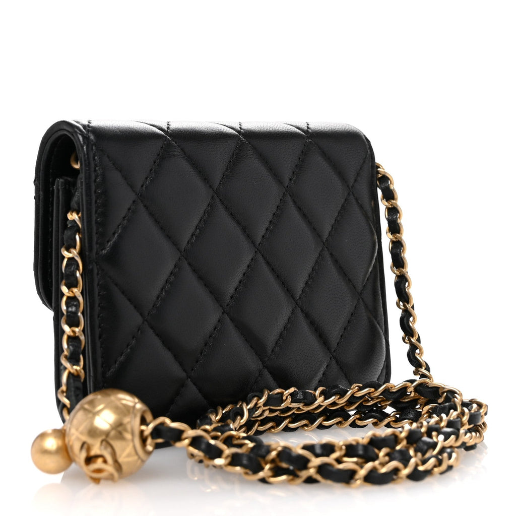 Lambskin Quilted Pearl Crush Clutch With Chain Black