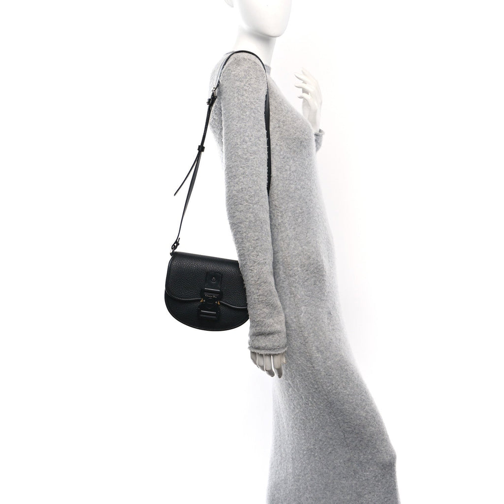 Grained Calfskin Mini Gallop Bag With Strap Black