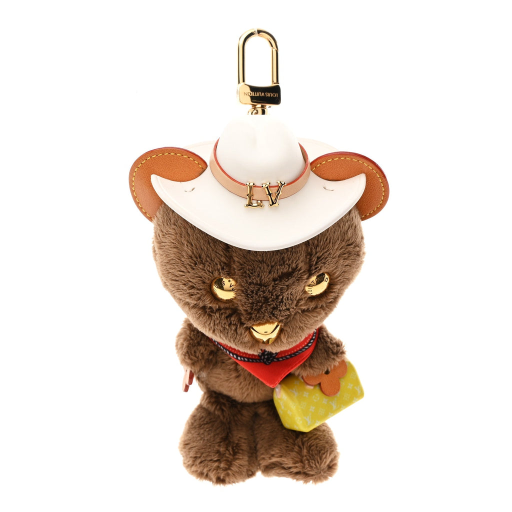 Faux Fur LV Louis Bear Western Bag Charm Key Holder Red