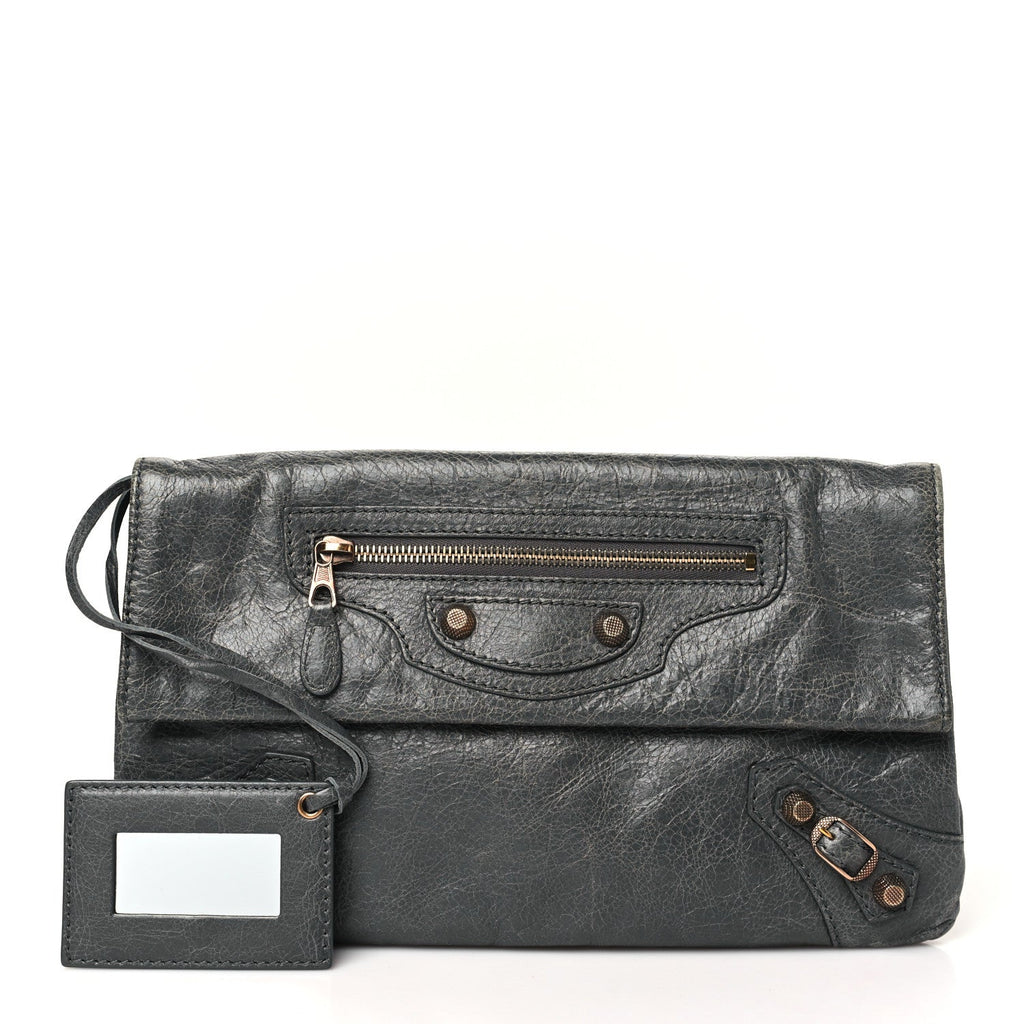 Agneau Giant 12 Rose Gold Hardware Envelope Clutch Tarmac