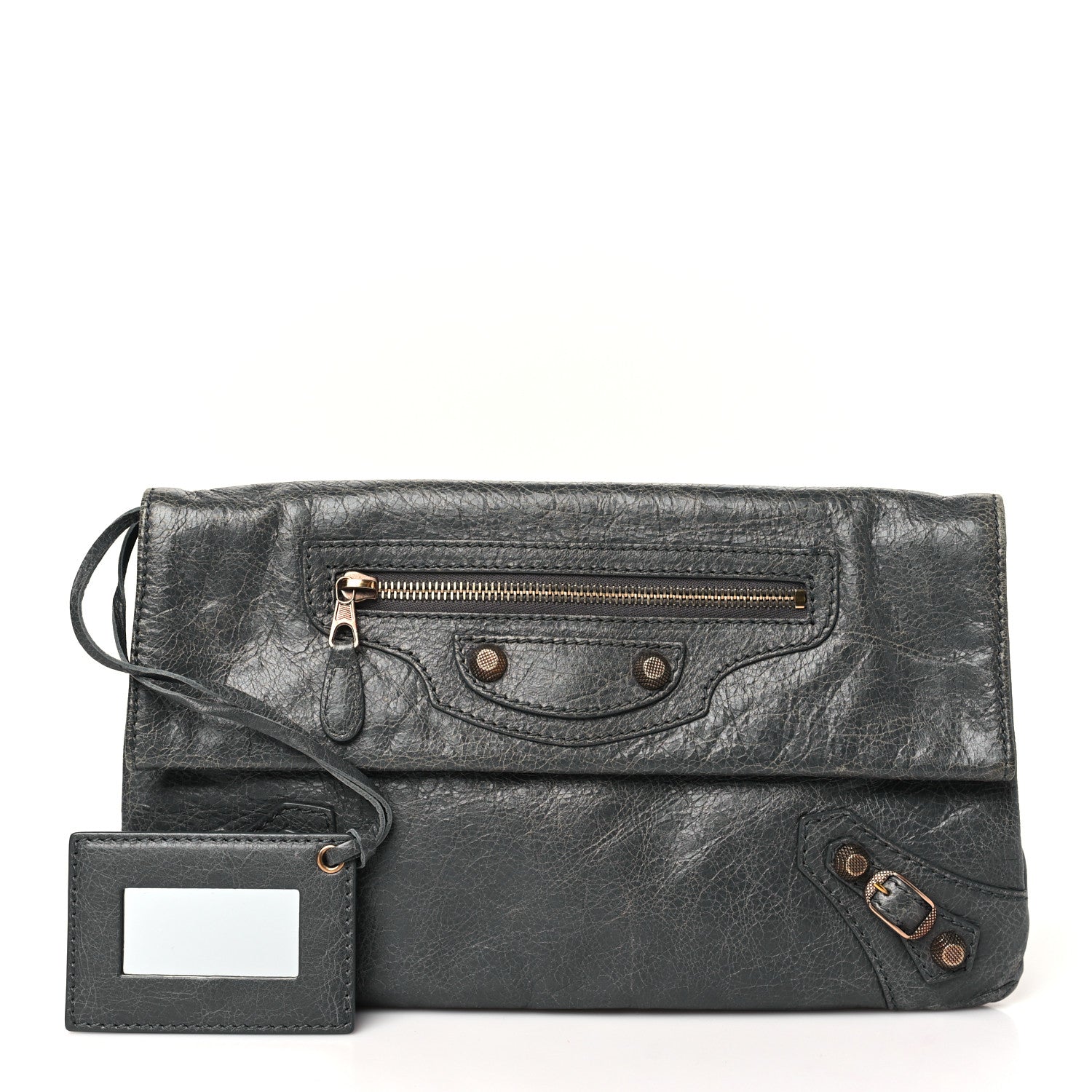 Agneau Giant 12 Rose Gold Hardware Envelope Clutch Tarmac