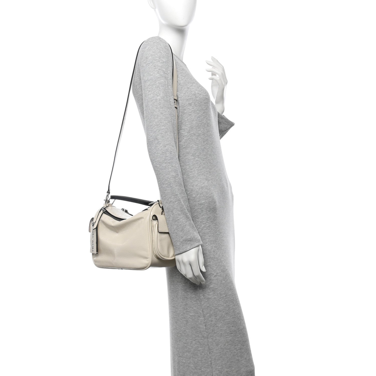 Patent Calfskin Soft Box 23 Shoulder Bag Ivory