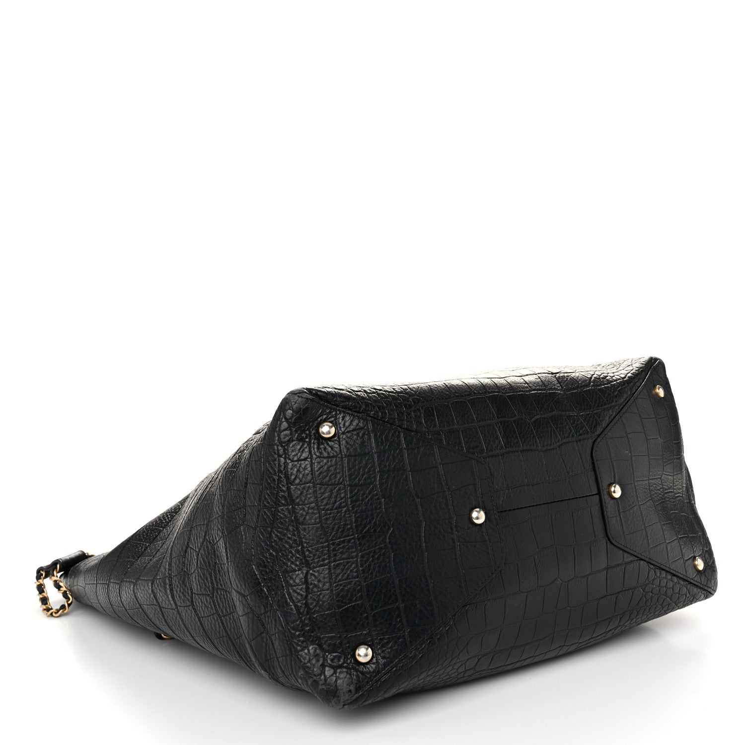 Calfskin Crocodile Embossed Large Cocodile Shopping Tote Black