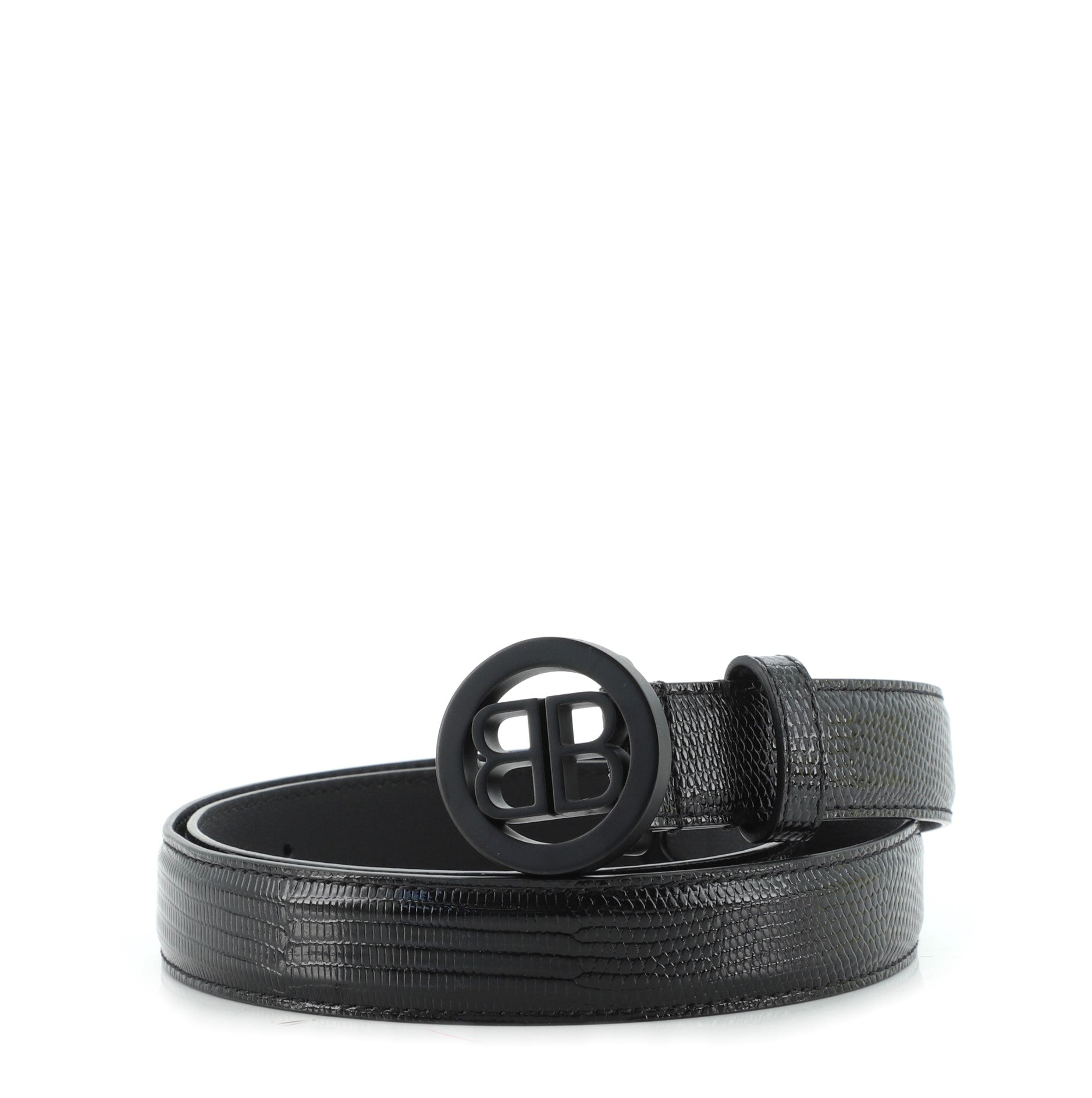 Circle BB Round Belt Lizard Embossed Leather Thin 85