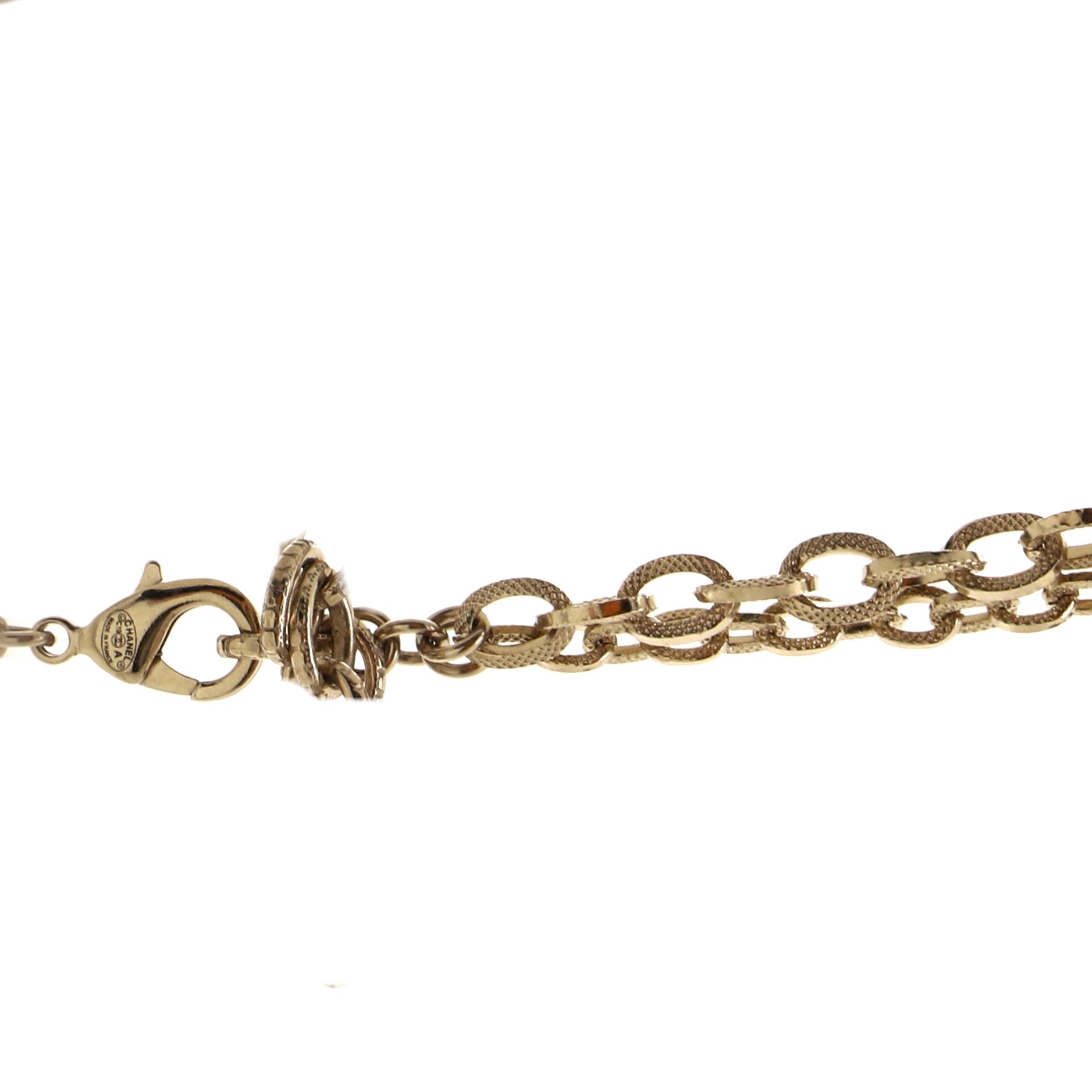 CC Long Necklace Faux Pearls and Crystal Embellished Metal