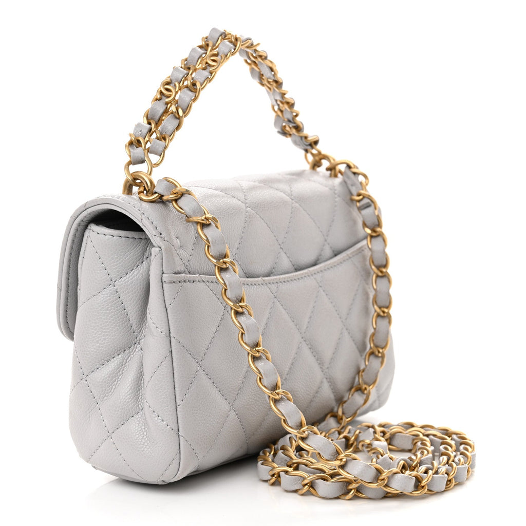Caviar Quilted Mini Flap Grey