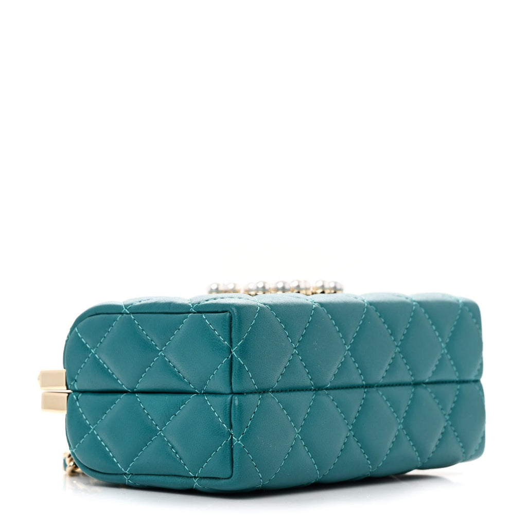 Lambskin Quilted Pearl CC Vanity Case Blue
