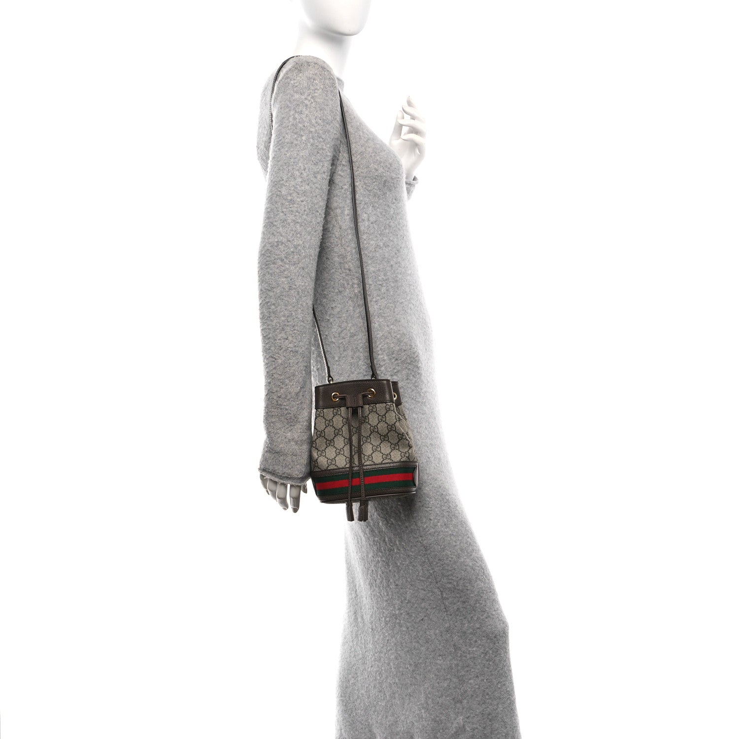 GG Supreme Monogram Web Mini Ophidia Bucket Bag Brown