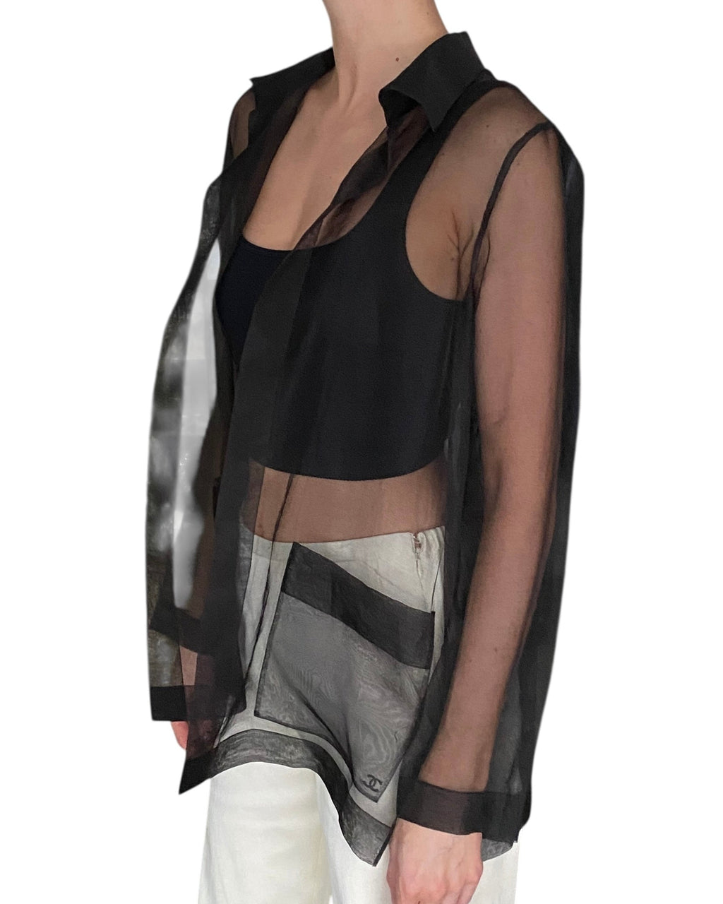 Chanel Black Sheer Chiffon Shirt - FR 38 / US 4-6