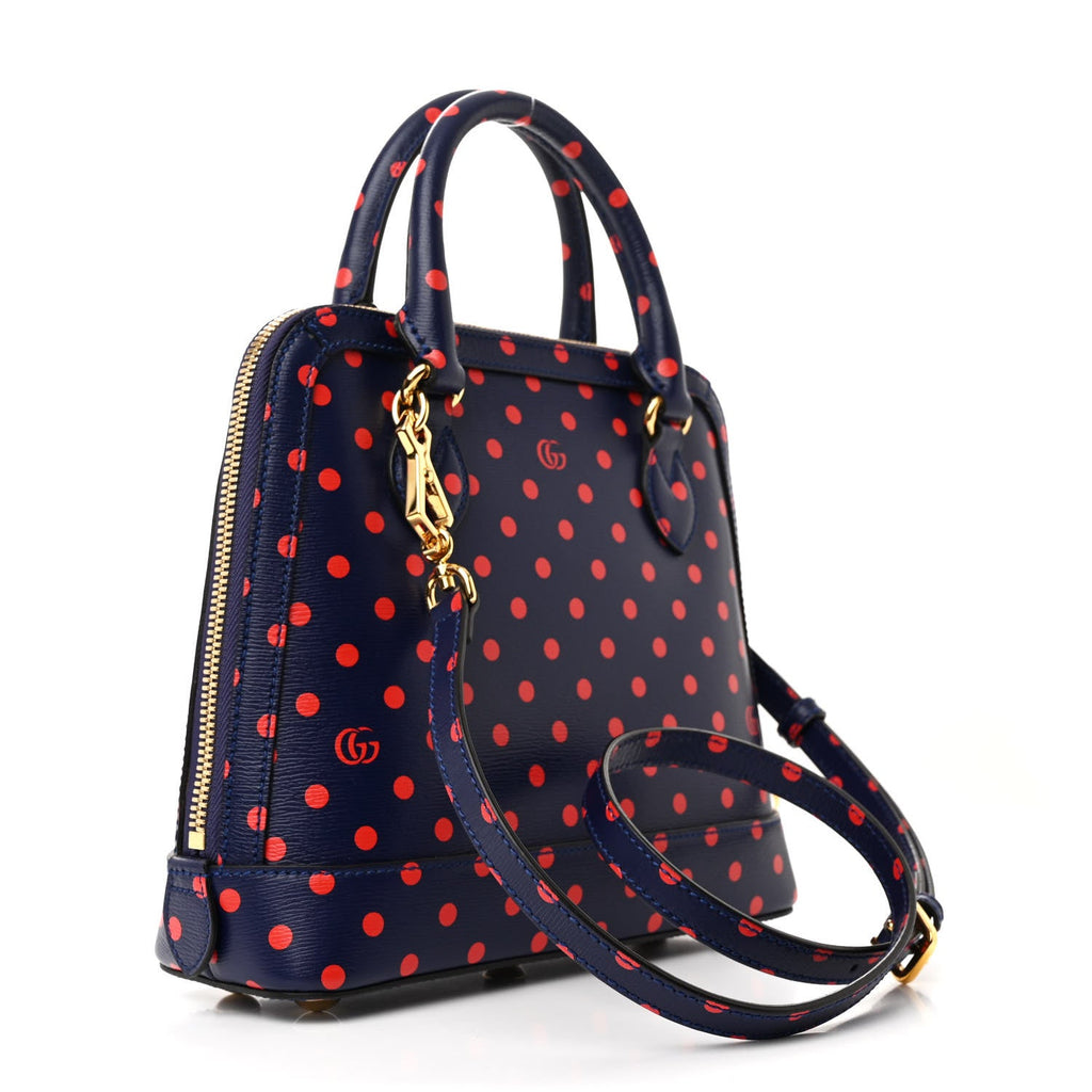 Shangai Calfskin Polka Dot Small Horsebit 1955 Top Handle Bag Blue Red