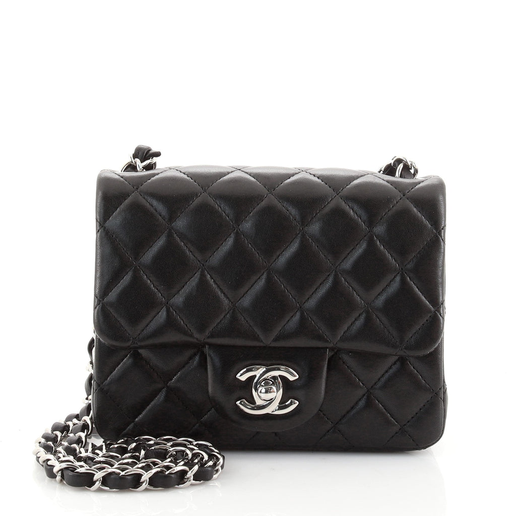 Square Classic Single Flap Bag Quilted Lambskin Mini